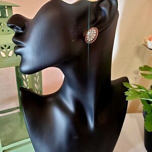 𝅺crystal Pave Coppertone Framed Oval Earrings, .75"